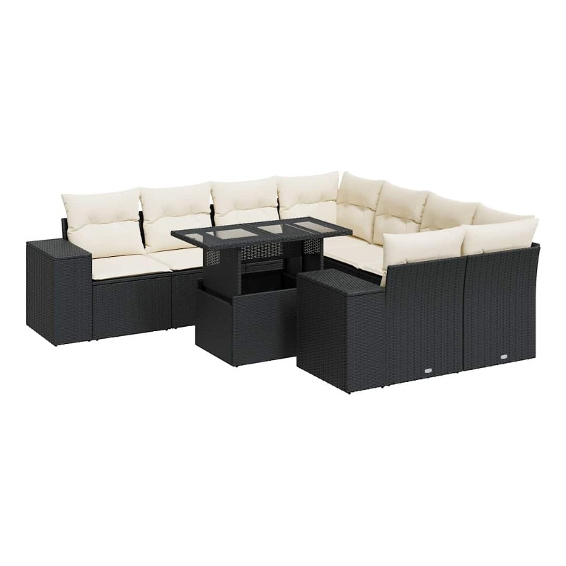 Afuera Living Contemporary 9 Piece Poly Rattan Sofa Set in Black/Cream