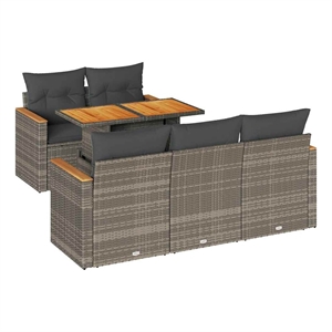 Afuera Living Contemporary 6 Piece Solid Acacia Wood Sofa Set in Gray