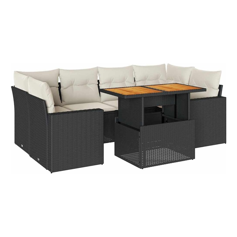 Afuera Living Contemporary 7 Piece Poly Rattan Sofa Set in Black/Cream