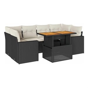 Afuera Living Contemporary 7 Piece Poly Rattan Sofa Set in Black/Cream