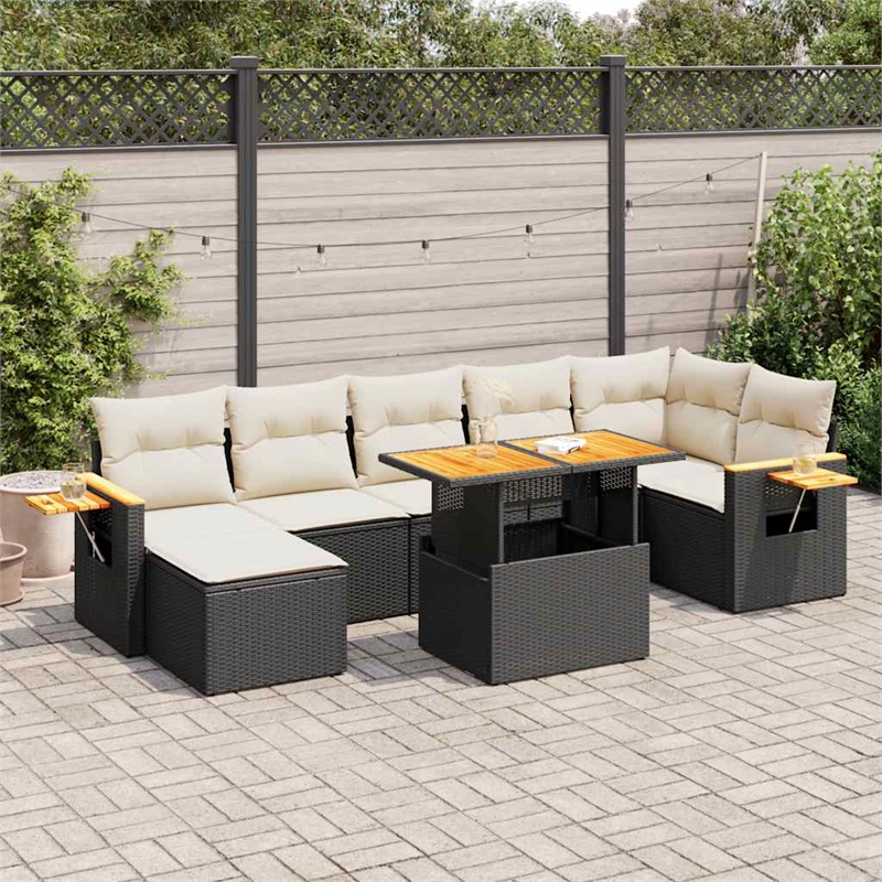 Afuera Living Contemporary 8 Piece Poly Rattan Sofa Set in Black/Cream