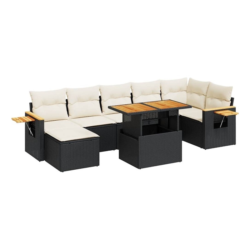 Afuera Living Contemporary 8 Piece Poly Rattan Sofa Set in Black/Cream