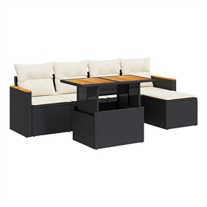 Afuera Living 6 Piece Solid Acacia Wood Sofa Set in Black/Cream