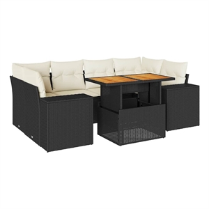 Afuera Living 7 Piece Solid Acacia Wood Sofa Set in Black/Cream