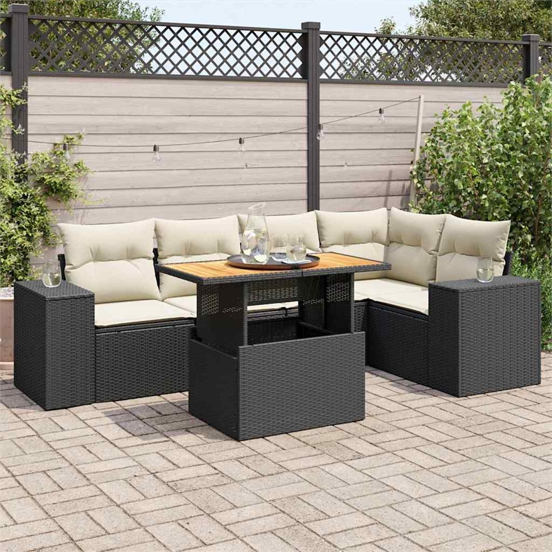 Afuera Living Contemporary 6 Piece Poly Rattan Sofa Set in Black/Cream