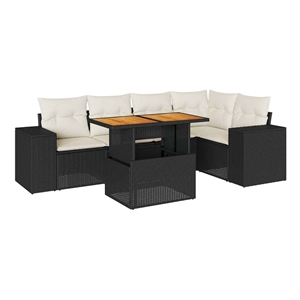Afuera Living Contemporary 6 Piece Poly Rattan Sofa Set in Black/Cream