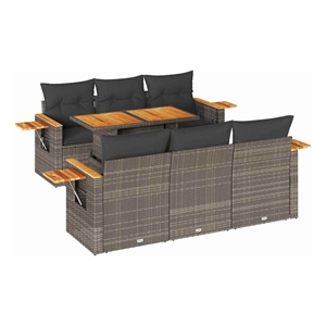 Afuera Living Contemporary 7 Piece Solid Acacia Wood Sofa Set in Gray