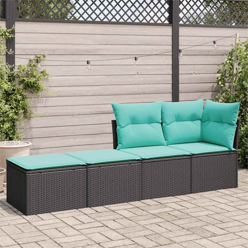 Afuera Living 2 Piece Poly Rattan Small Sofa Set in Black/Blue