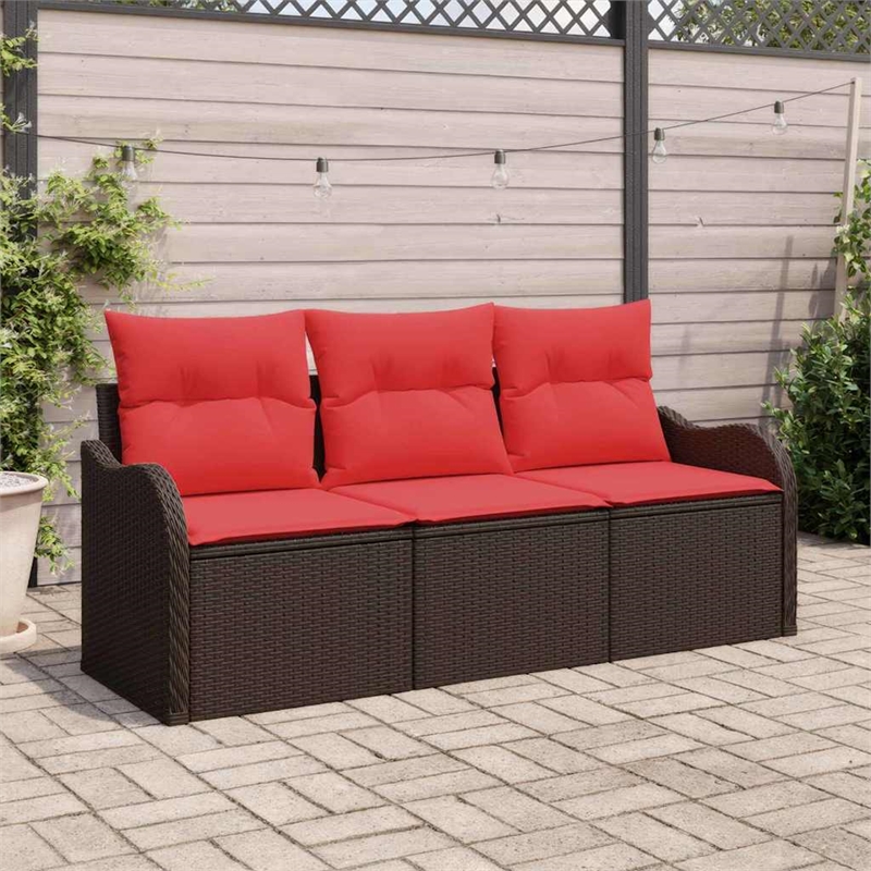Afuera Living Contemporary Poly Rattan Sofa Set with Cushions in Brown
