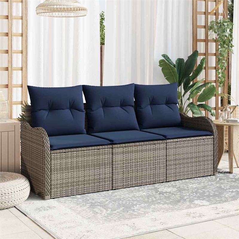 Afuera Living Contemporary Poly Rattan Sofa Set with Cushions in Gray
