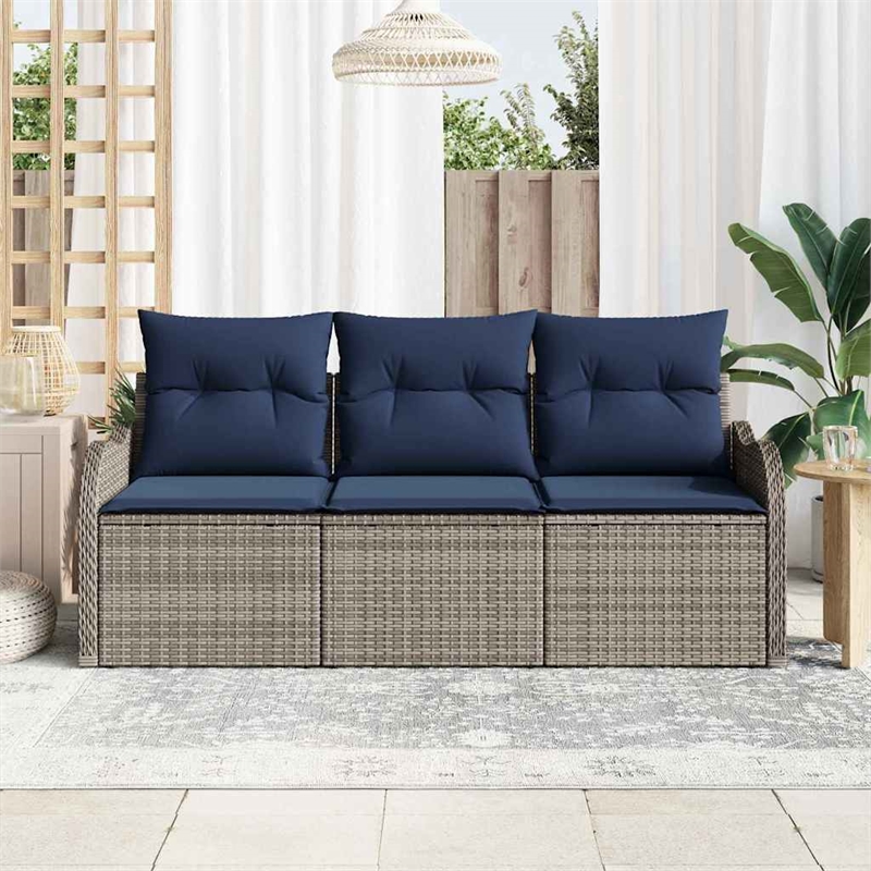 Afuera Living Contemporary Poly Rattan Sofa Set with Cushions in Gray