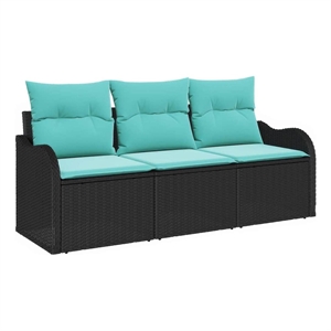 Afuera Living Contemporary Poly Rattan Sofa Set with Cushions in Black