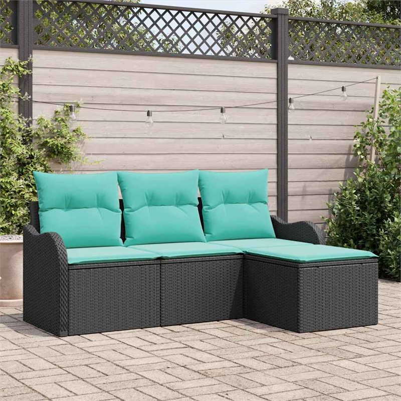 Afuera Living Contemporary Durable Poly Rattan Sofa Set in Black