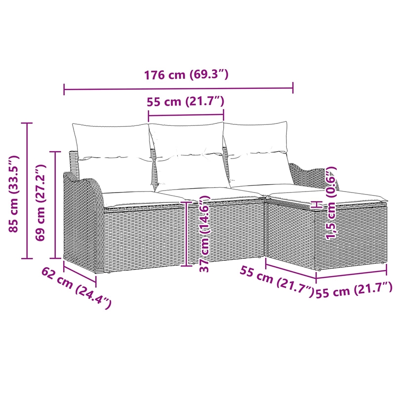 Afuera Living Contemporary Durable Poly Rattan Sofa Set in Black