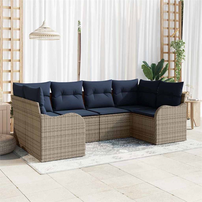 Afuera Living Contemporary Poly Rattan Sofa Set with Cushions in Gray