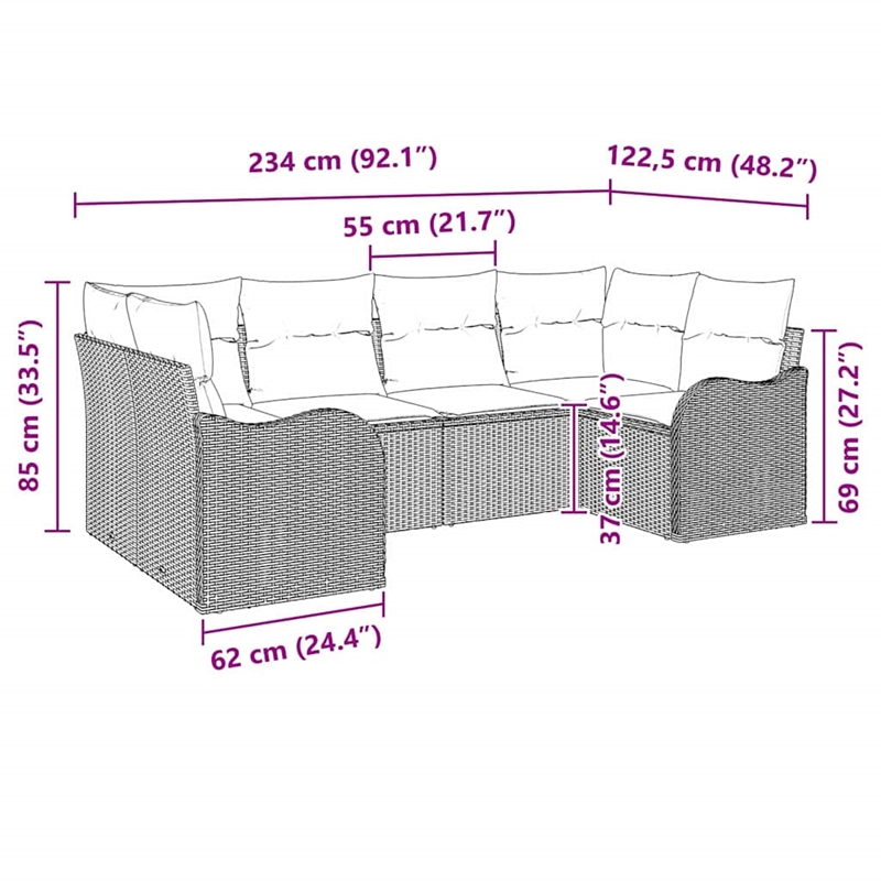 Afuera Living Contemporary Poly Rattan Sofa Set with Cushions in Gray