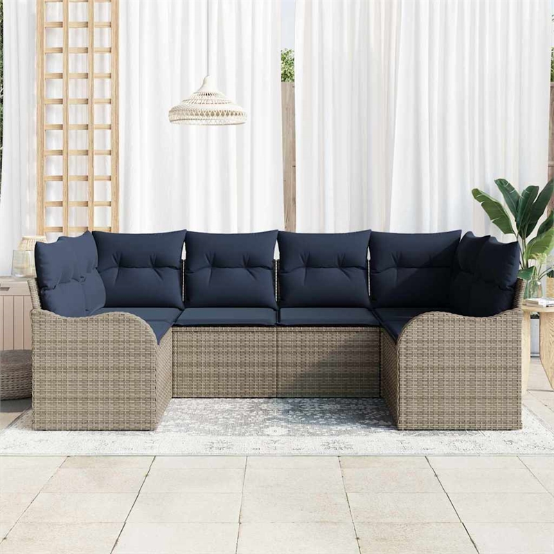 Afuera Living Contemporary Poly Rattan Sofa Set with Cushions in Gray
