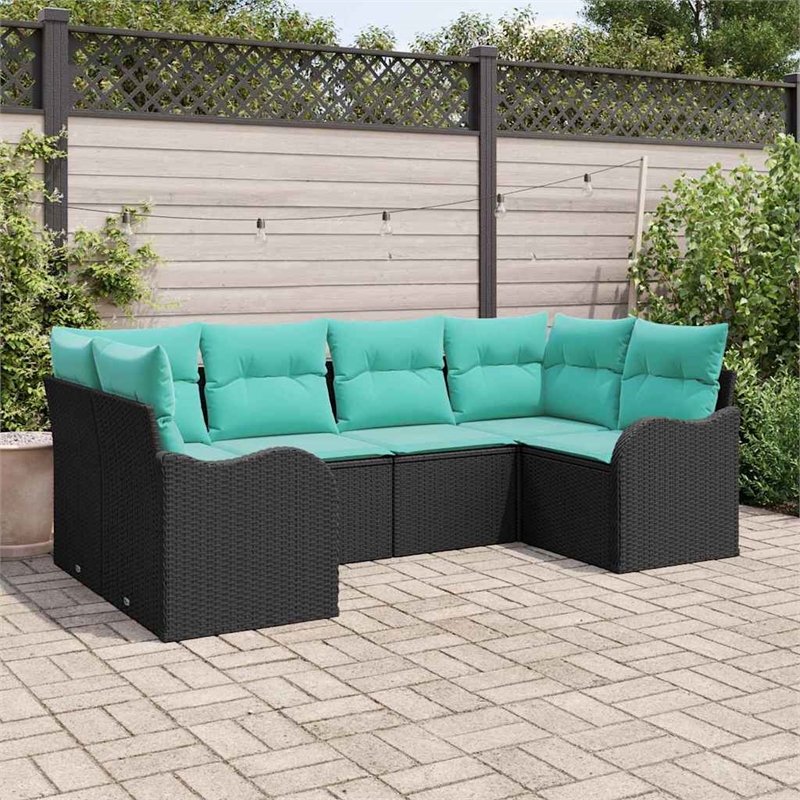 Afuera Living Contemporary Poly Rattan Sofa Set with Cushions in Black