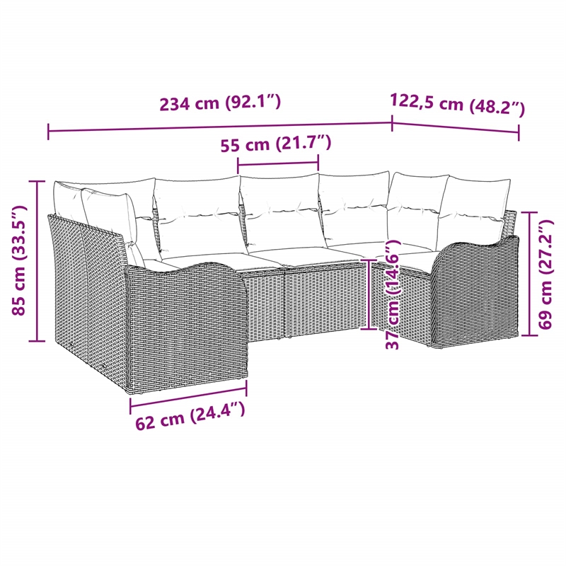Afuera Living Contemporary Poly Rattan Sofa Set with Cushions in Black