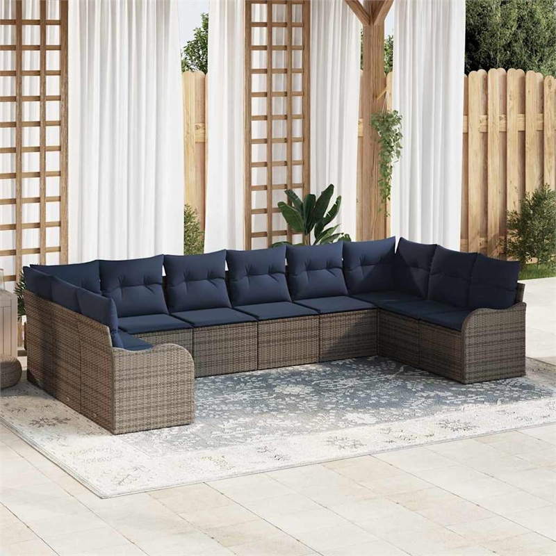 Afuera Living Contemporary Poly Rattan Sofa Set with Cushions in Gray