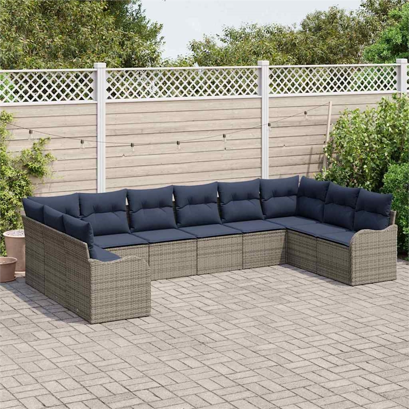 Afuera Living Contemporary Poly Rattan Sofa Set with Cushions in Gray