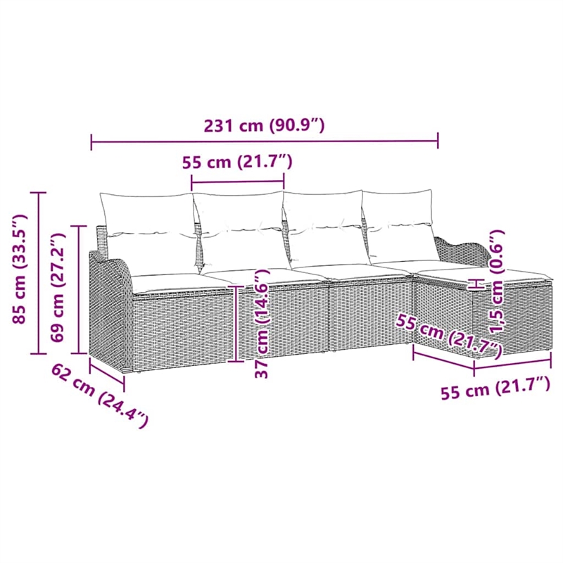 Afuera Living Contemporary Durable Poly Rattan Sofa Set in Black