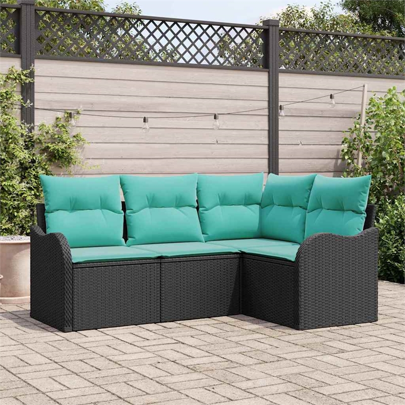 Afuera Living Contemporary Poly Rattan Sofa Set with Cushions in Black