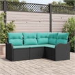 Afuera Living Contemporary Poly Rattan Sofa Set with Cushions in Black