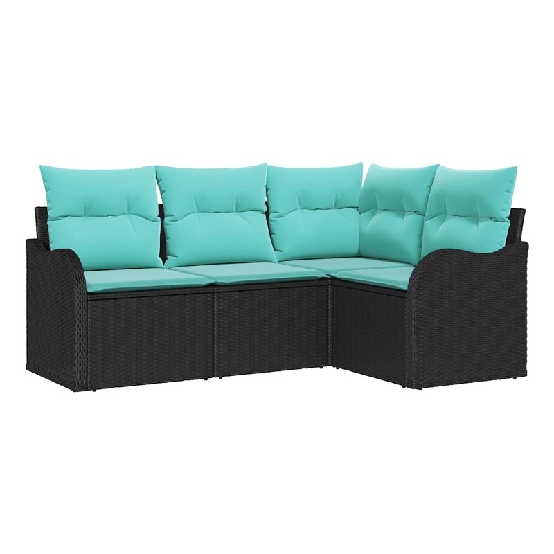 Afuera Living Contemporary Poly Rattan Sofa Set with Cushions in Black