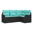 Afuera Living Contemporary Poly Rattan Sofa Set with Cushions in Black