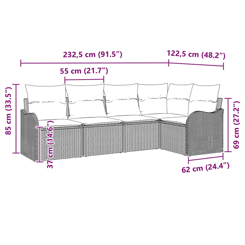 Afuera Living Contemporary Durable Poly Rattan Sofa Set in Brown
