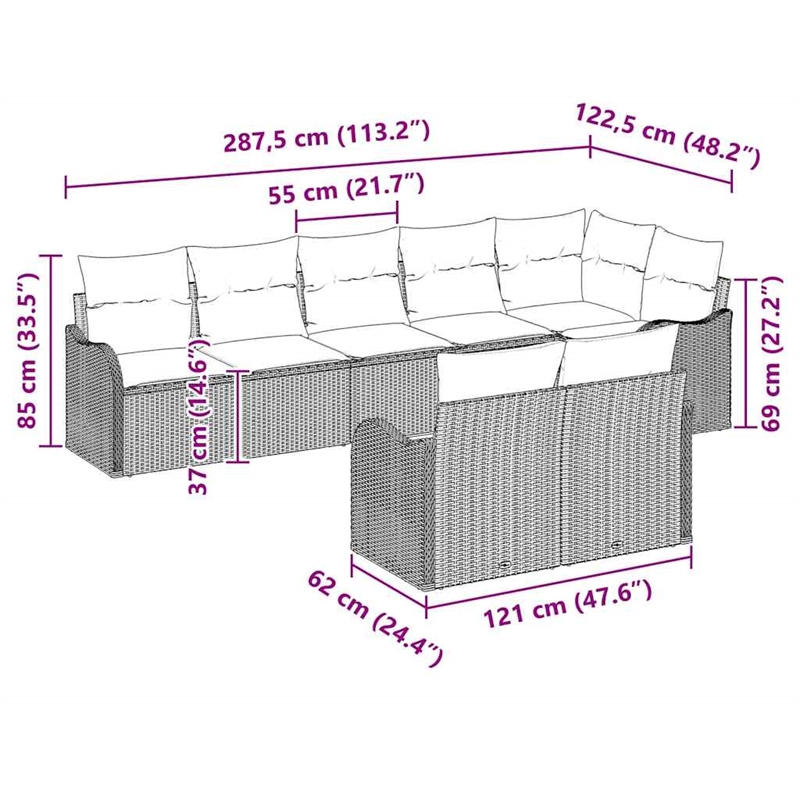Afuera Living Contemporary Durable Poly Rattan Sofa Set in Black