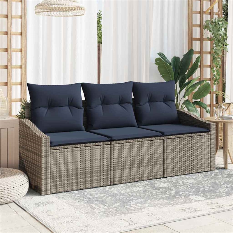 Afuera Living Contemporary Poly Rattan Sofa Set with Cushions in Gray