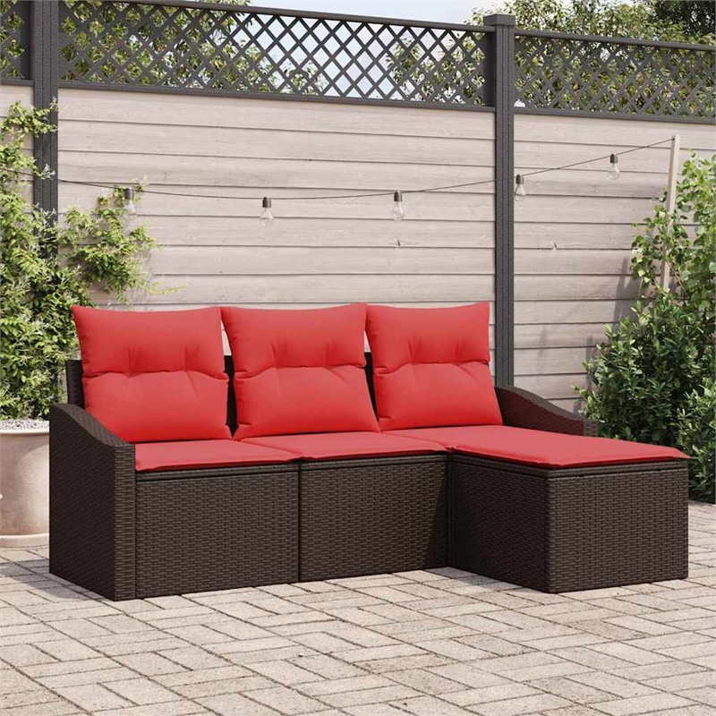 Afuera Living Contemporary Poly Rattan Sofa Set with Cushions in Brown