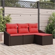 Afuera Living Contemporary Poly Rattan Sofa Set with Cushions in Brown