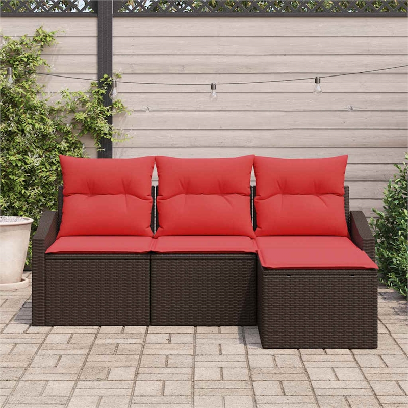 Afuera Living Contemporary Poly Rattan Sofa Set with Cushions in Brown