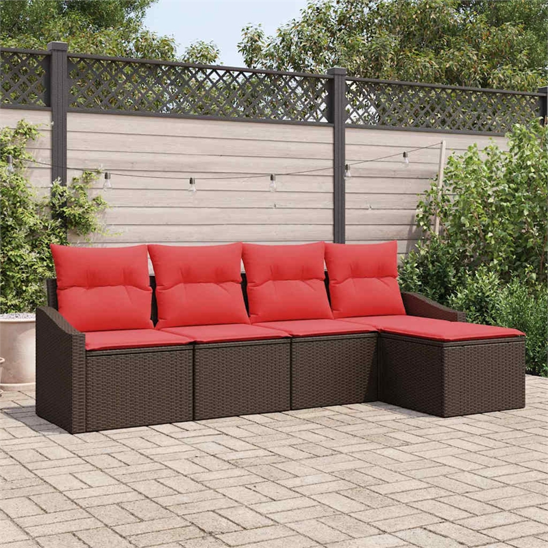 Afuera Living Contemporary Poly Rattan Sofa Set with Cushions in Brown