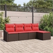 Afuera Living Contemporary Poly Rattan Sofa Set with Cushions in Brown
