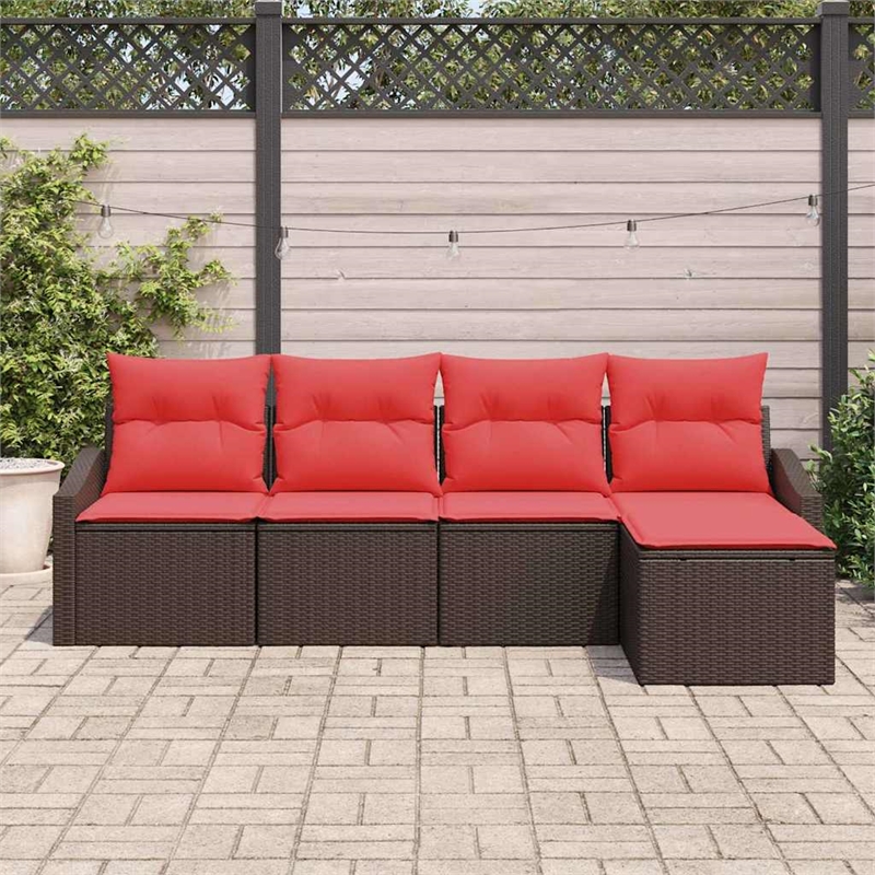 Afuera Living Contemporary Poly Rattan Sofa Set with Cushions in Brown
