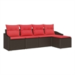Afuera Living Contemporary Poly Rattan Sofa Set with Cushions in Brown