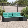 Afuera Living Contemporary Poly Rattan Sofa Set with Cushions in Black