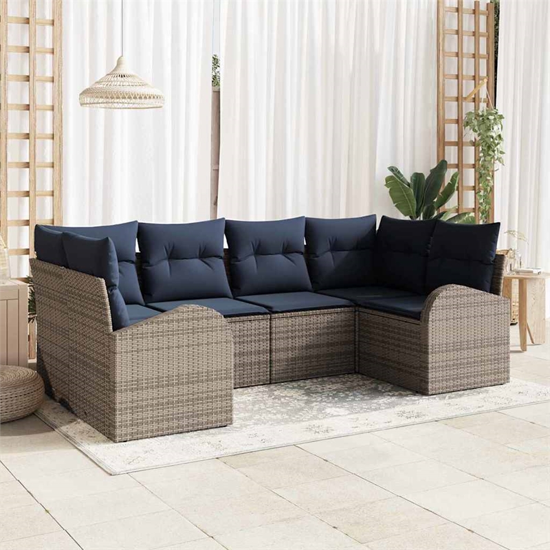 Afuera Living Contemporary Poly Rattan Sofa Set with Cushions in Gray