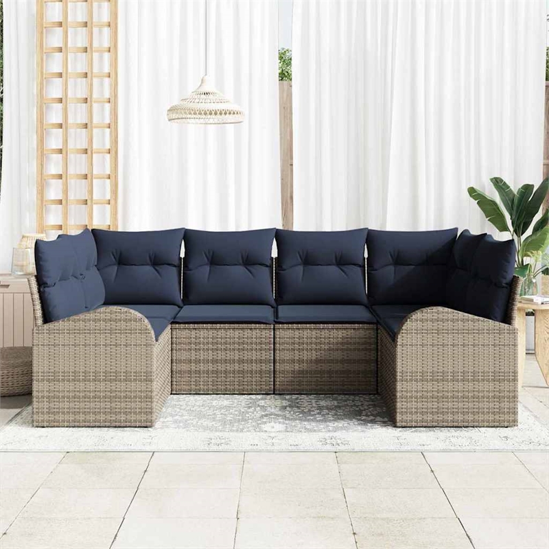 Afuera Living Contemporary Poly Rattan Sofa Set with Cushions in Gray