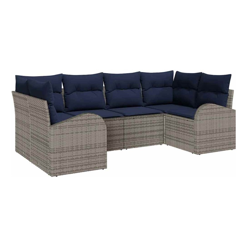 Afuera Living Contemporary Poly Rattan Sofa Set with Cushions in Gray