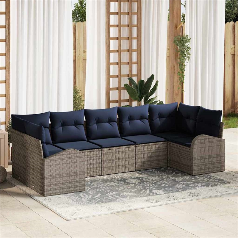 Afuera Living Contemporary Poly Rattan Sofa Set with Cushions in Gray