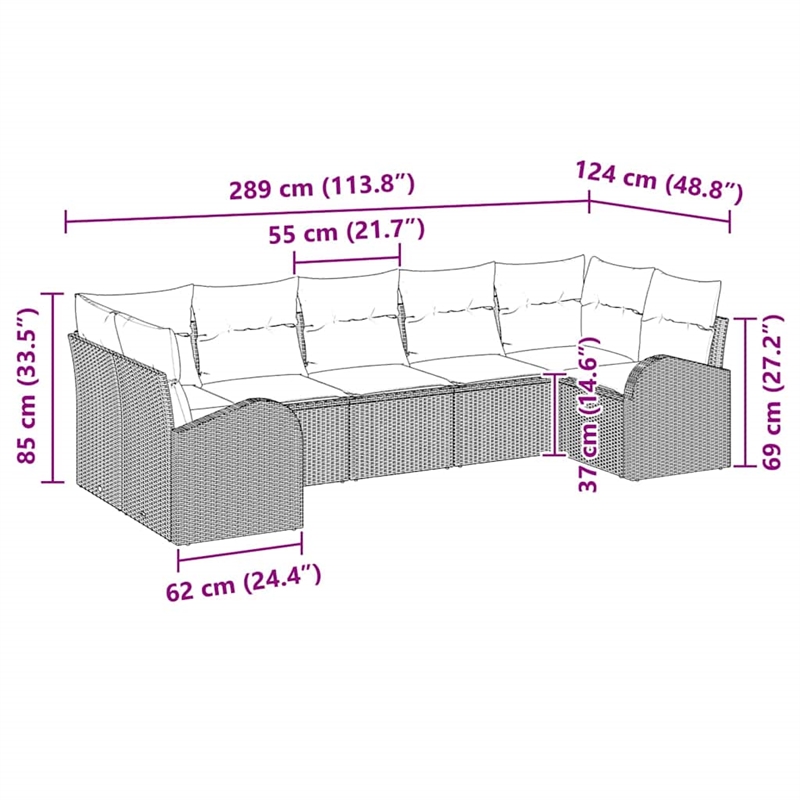 Afuera Living Contemporary Poly Rattan Sofa Set with Cushions in Gray