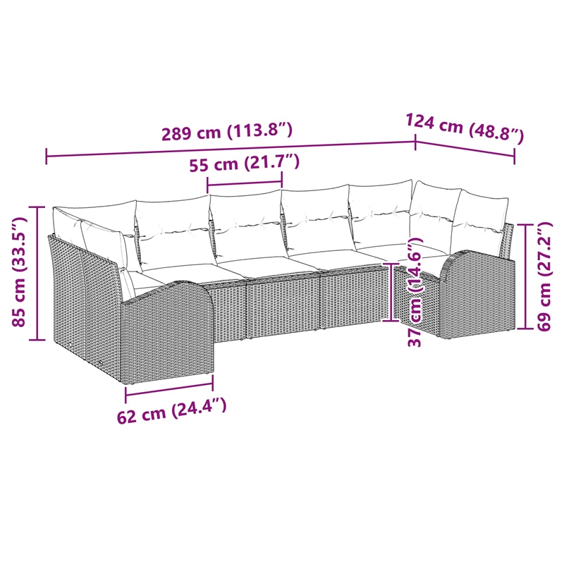 Afuera Living Contemporary Poly Rattan Sofa Set with Cushions in Gray