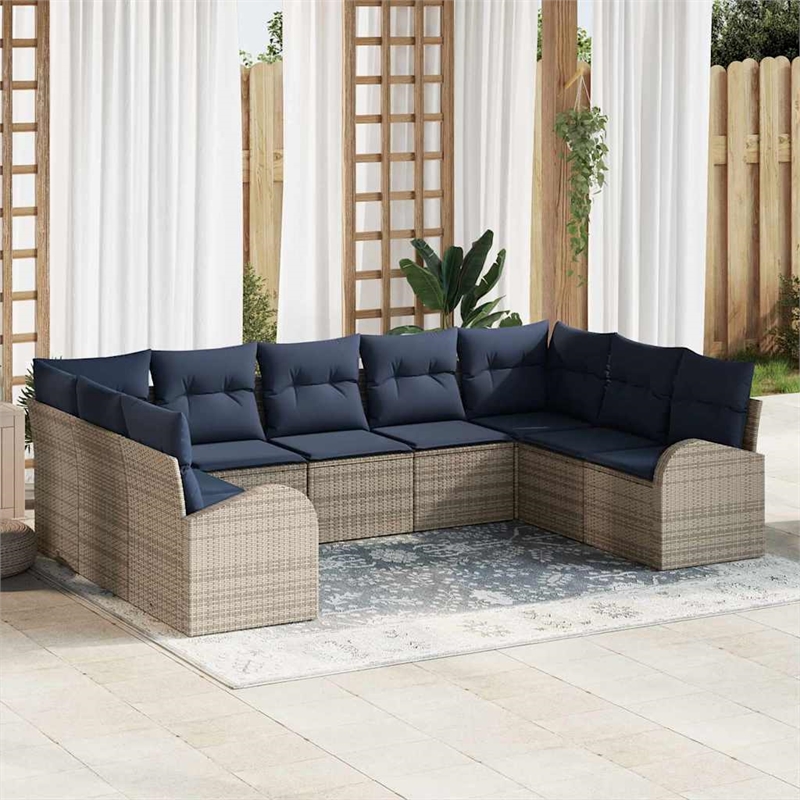 Afuera Living Contemporary Poly Rattan Sofa Set with Cushions in Gray