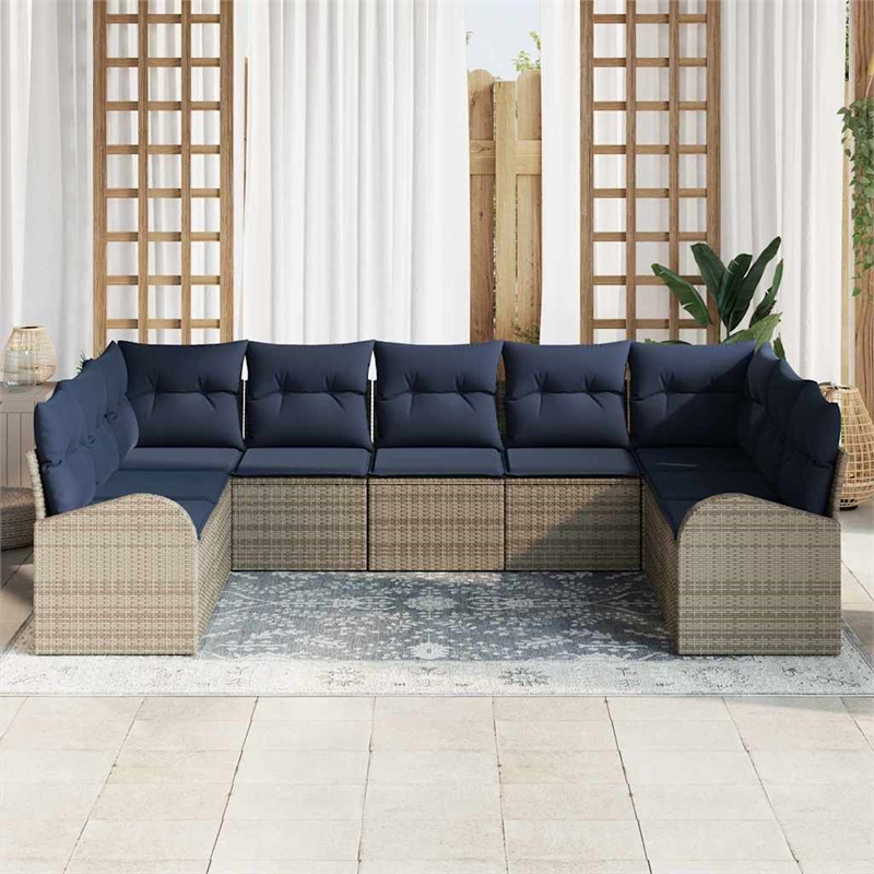 Afuera Living Contemporary Poly Rattan Sofa Set with Cushions in Gray