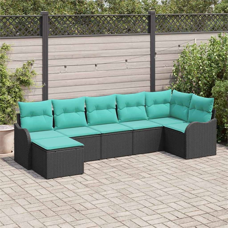Afuera Living Contemporary Poly Rattan Sofa Set with Cushions in Black